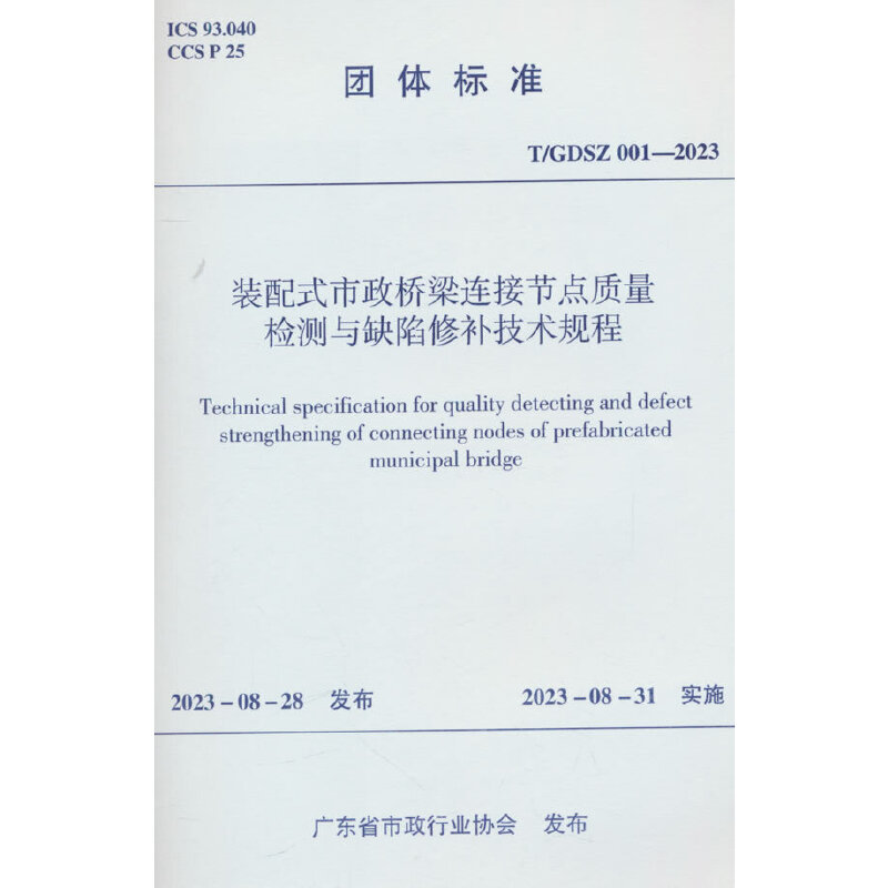 T/GDSZ 001-2023 装配式市政桥梁连接节点质量检测与缺陷修补技术规程